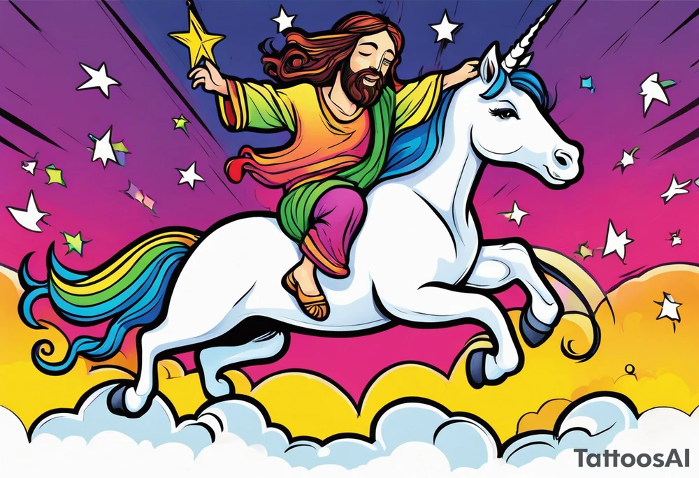 Jesus playing leapfrog with a unicorn tattoo idea