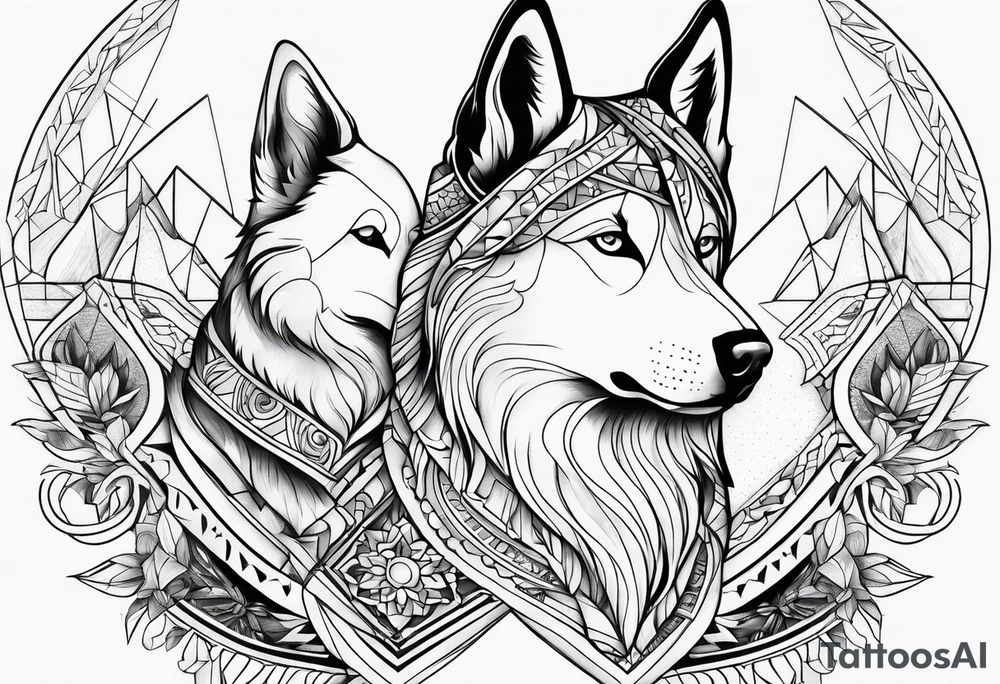 Siames cat and Siberian husky dog tattoo idea