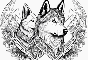 Siames cat and Siberian husky dog tattoo idea