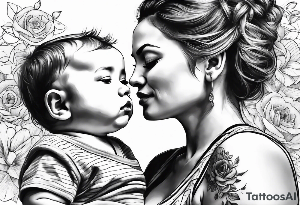 chest tattoo : 
mom and baby son tattoo idea