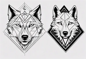 wolf head with one triangle on forehead and a triangle in the background tattoo idea