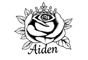 A Rose with a kings crown on it the name Aiden Infront of it bold tattoo idea