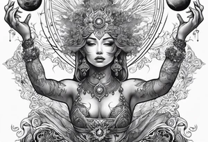 Gaia, hands outstretched over head , holding orb of creation above head tattoo idea