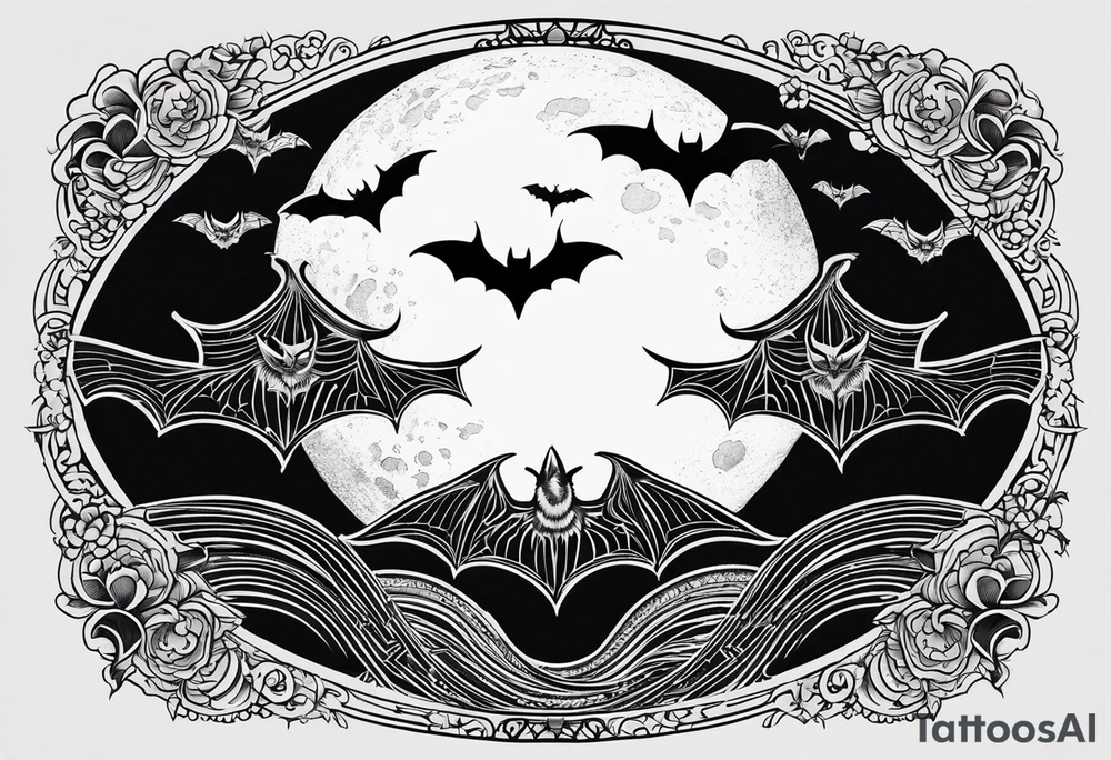 Moon and bats tattoo tattoo idea