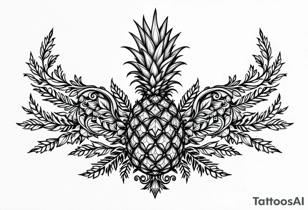Design around a vagina and anus area using a pineapple with diamonds and magestic, crown, vagina, anus, pubic tattoo idea