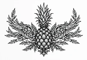 Design around a vagina and anus area using a  pineapple with diamonds  and magestic, crown, vagina, anus, pubic tattoo idea