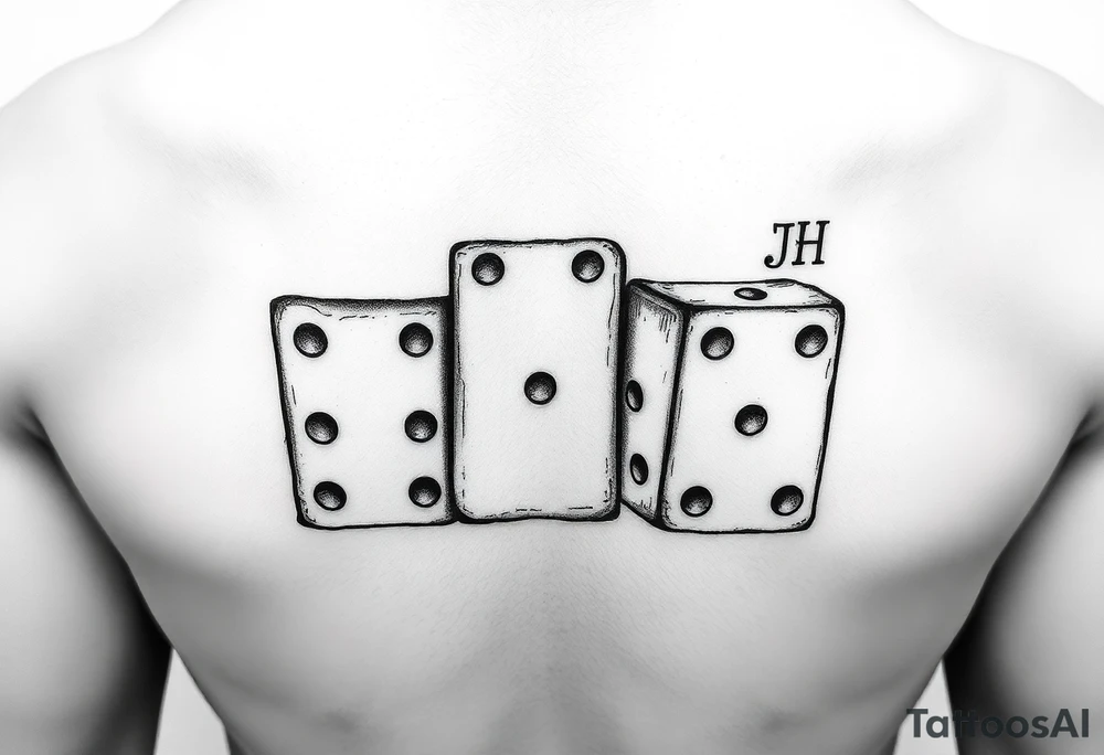 drei dominosteine hintereinander mit den pips 8 7 6 und beim letzten unten 6 und oben die Inizialen JH tattoo idea
