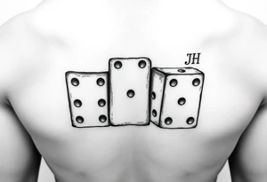 drei dominosteine hintereinander mit den pips 8 7 6 und beim letzten unten 6 und oben die Inizialen JH tattoo idea