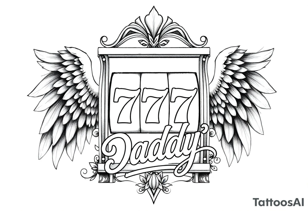 Slot machine with 777 and the word Daddy with angel wings tattoo idea