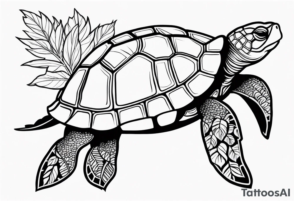 Turtle with maijuana leaves on its back tattoo idea