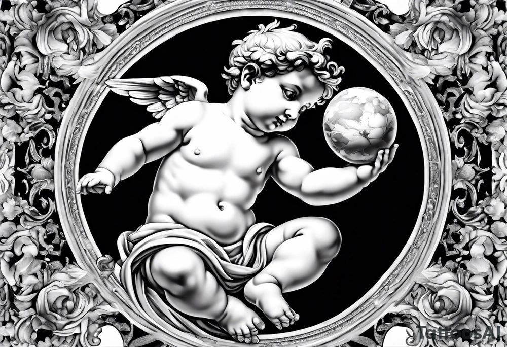 one putti holding the globus by Michelangelo tattoo idea