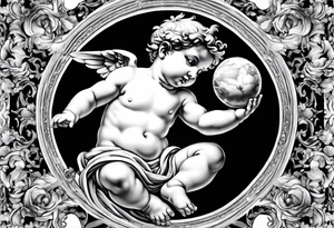 one putti holding the globus by Michelangelo tattoo idea