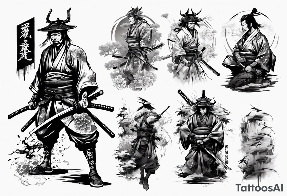 handsome samurai with a shadow of death tattoo idea