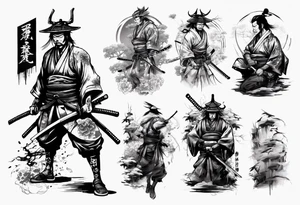 handsome samurai with a shadow of death tattoo idea