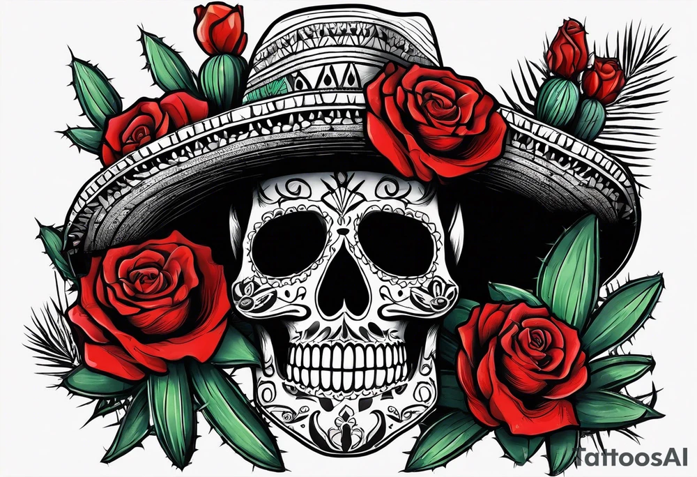 day of dead, red rose, Mexican hat,  cactus, no skeleton tattoo idea