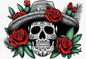 day of dead, red rose, Mexican hat,  cactus, no skeleton tattoo idea