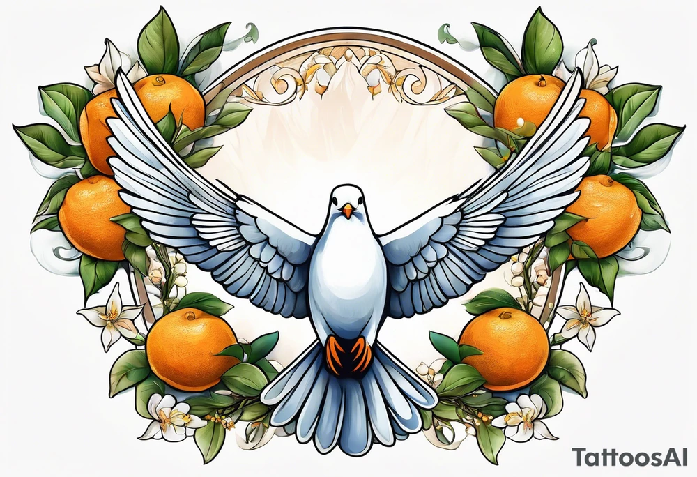dove leaving on an orange blossom branch with its wings up tattoo idea