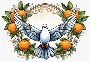dove leaving on an orange blossom branch with its wings up tattoo idea