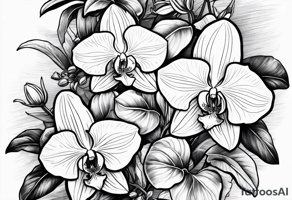 Orquídea e Bougainvillea com ramos tattoo idea