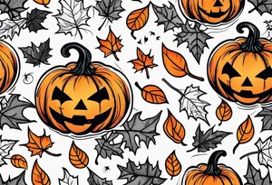 Halloween theme jack-o’-lantern ghost fall leaves bats tattoo idea
