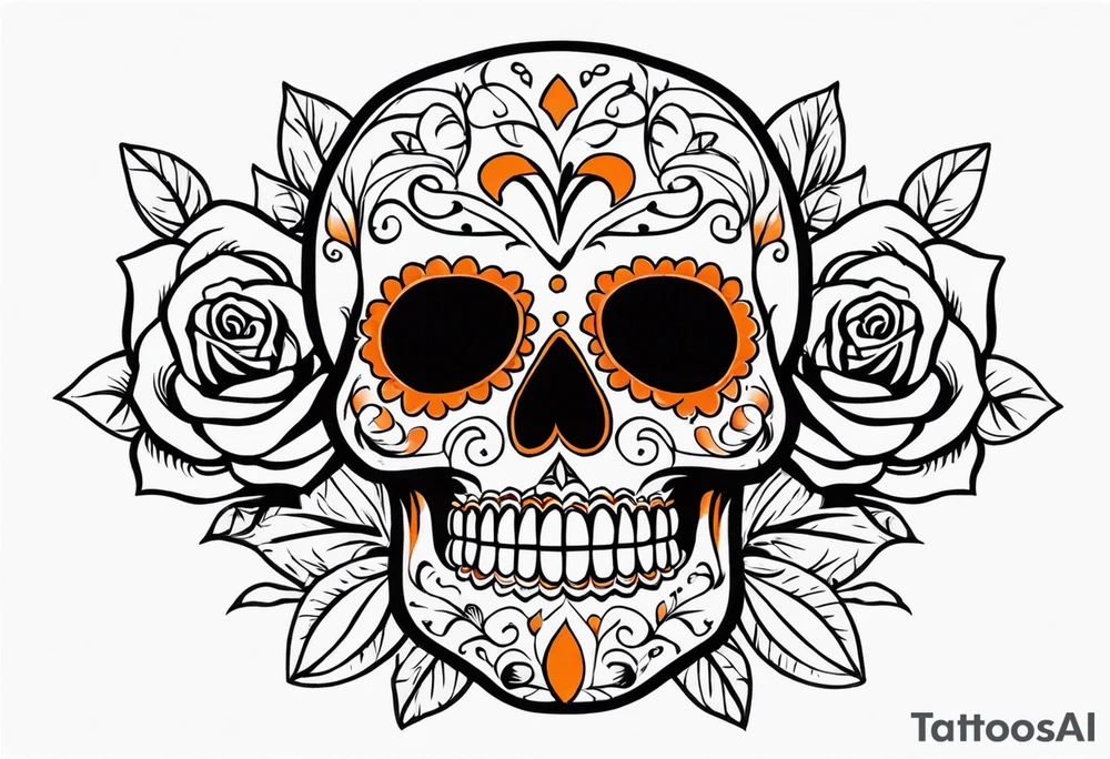 Sugar skull with roses that are orange and black tattoo idea