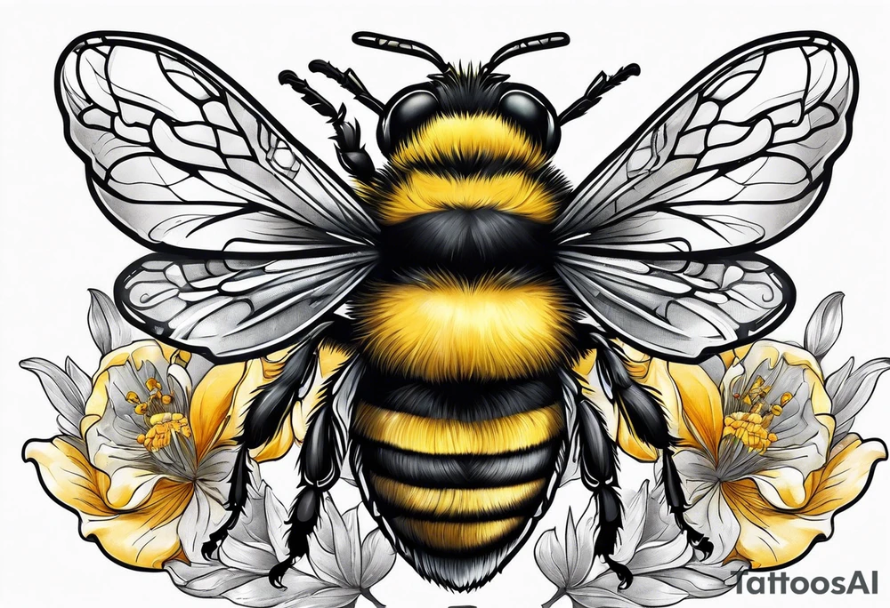 Harlow in cursive with a bumblebee flying off the end of the w tattoo idea