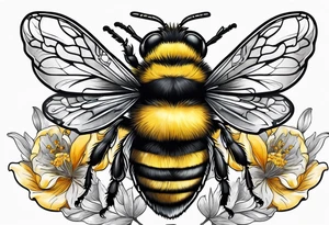 Harlow in cursive with a bumblebee flying off the end of the w tattoo idea