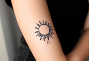 Shining Mystical sun with long  leaning sunflower sun tattoo idea
