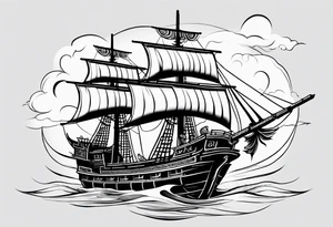 Chinese junk with three tattered sails tattoo idea