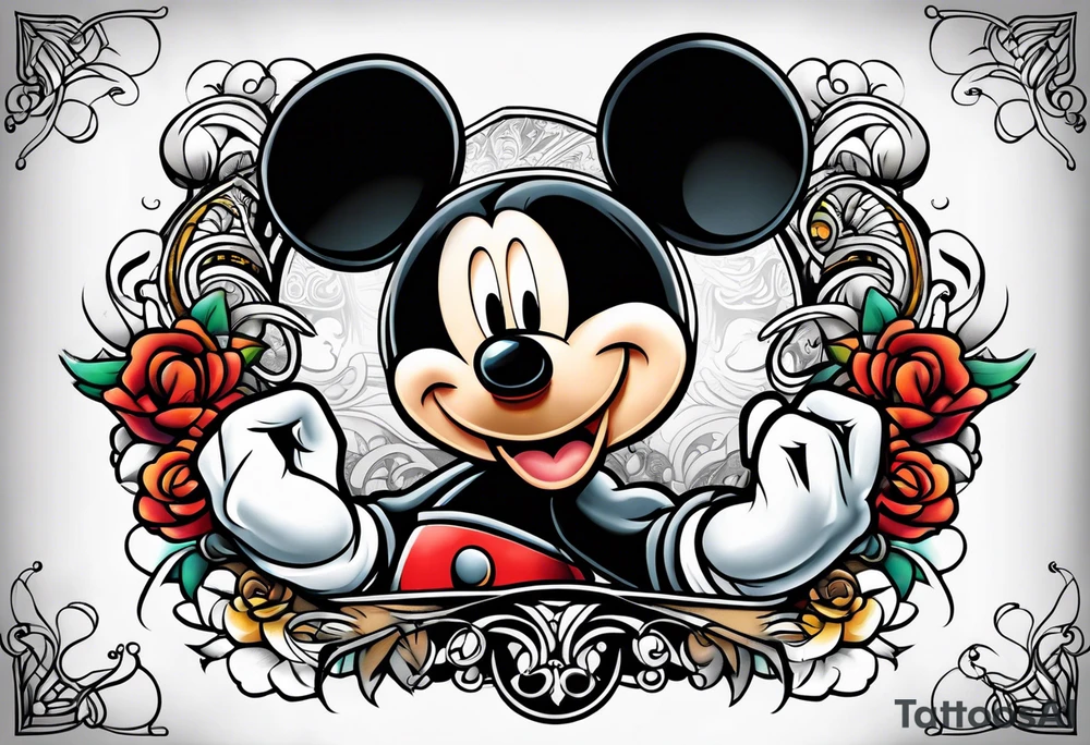 martial arts mickey mouse tattoo idea
