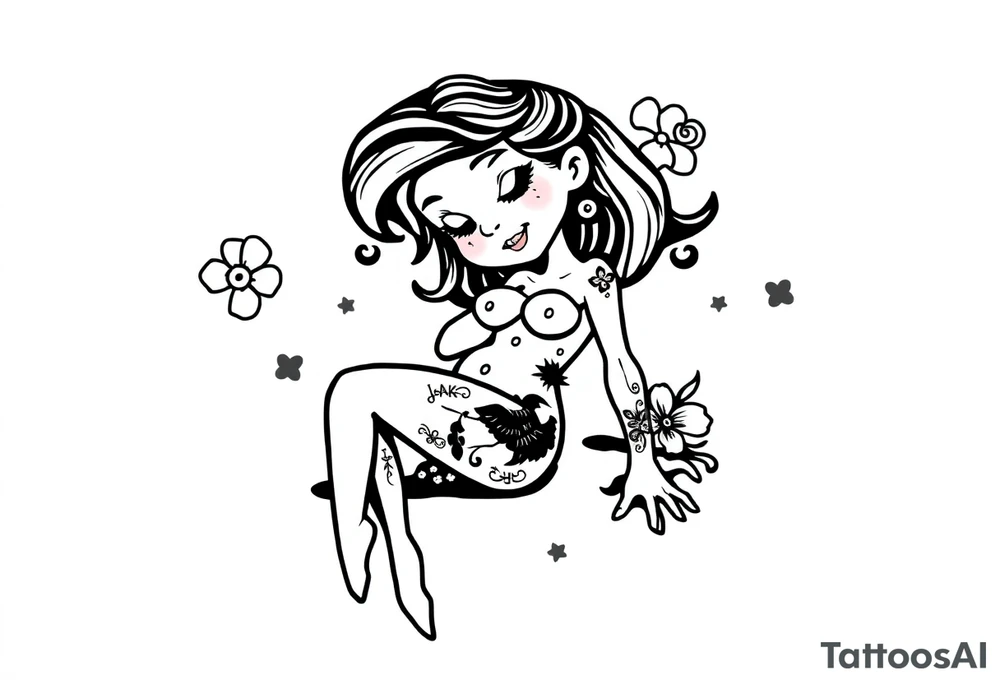 naked girl dying tattoo idea