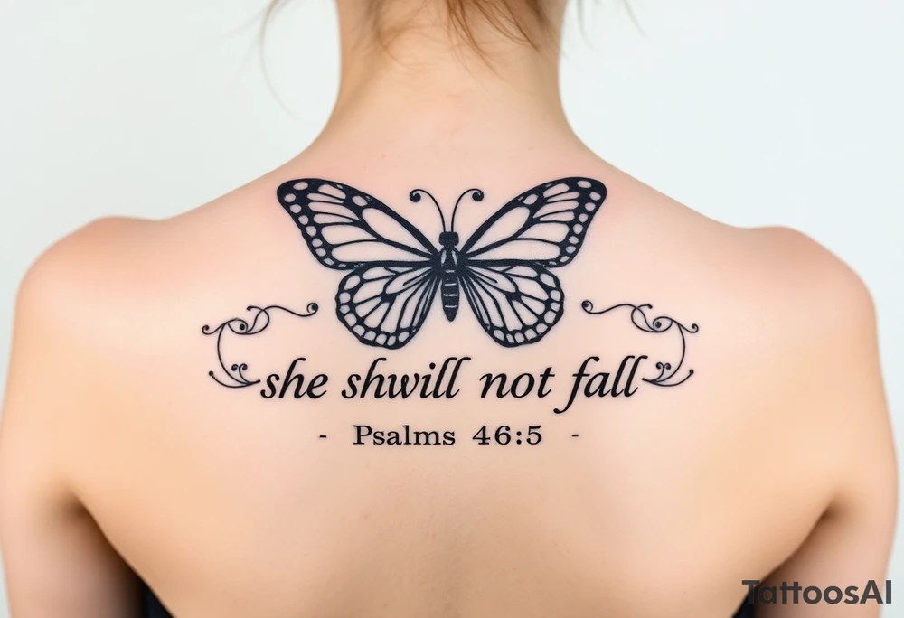 "God is within her; she will not fall" Psalms 46:5 with a butterfly tattoo idea