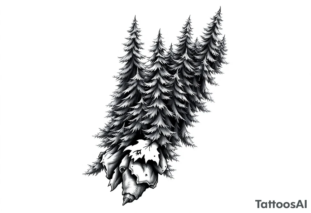 Coniferous forest tattoo sleeve black and gray tattoo idea