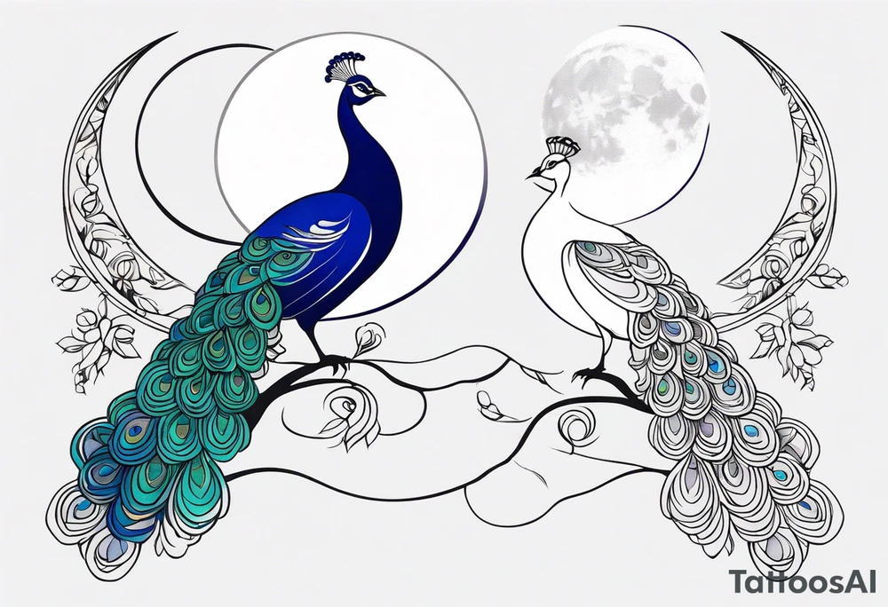 beautiful peacock with moon tattoo idea