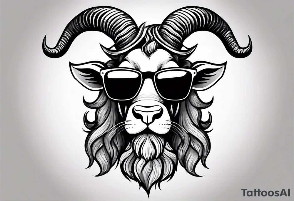 capricorn with beard and sunglasses tattoo idea