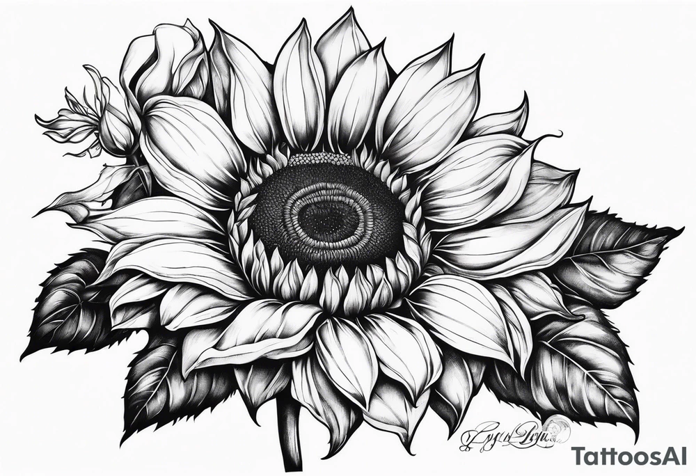 Sunflower, book, flower rose rose & bleu tattoo idea