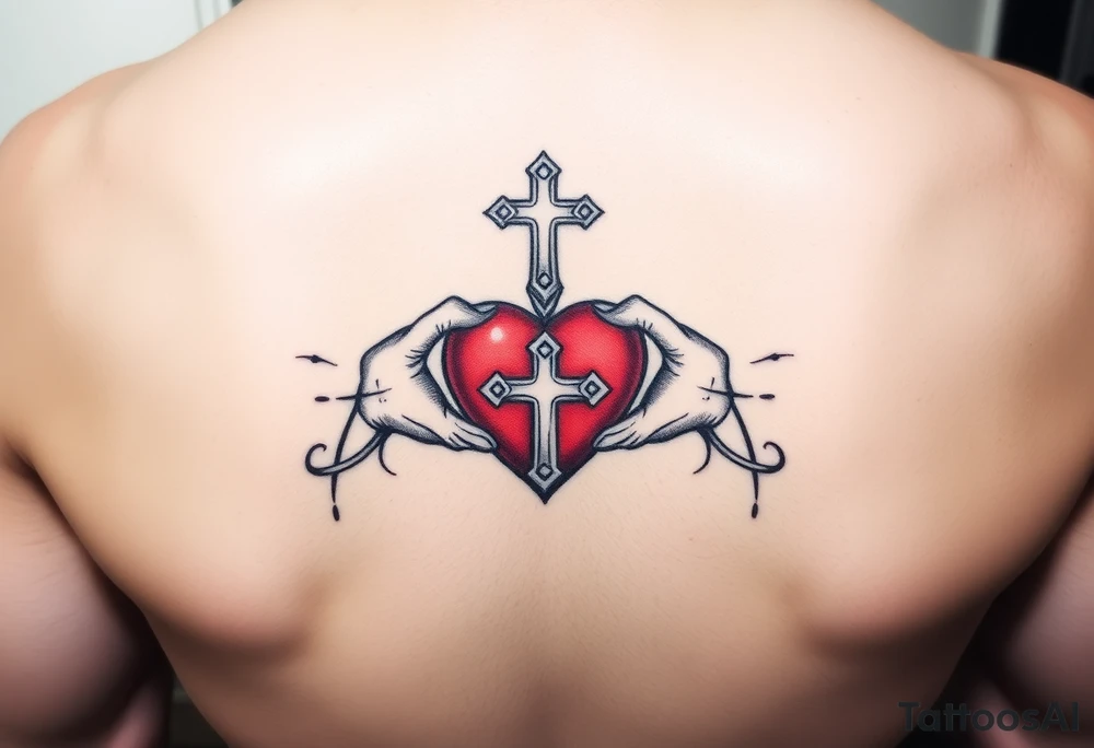 claddagh with a red heart intertwined with a celtic cross tattoo idea