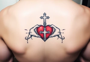 claddagh with a red heart intertwined with a celtic cross tattoo idea