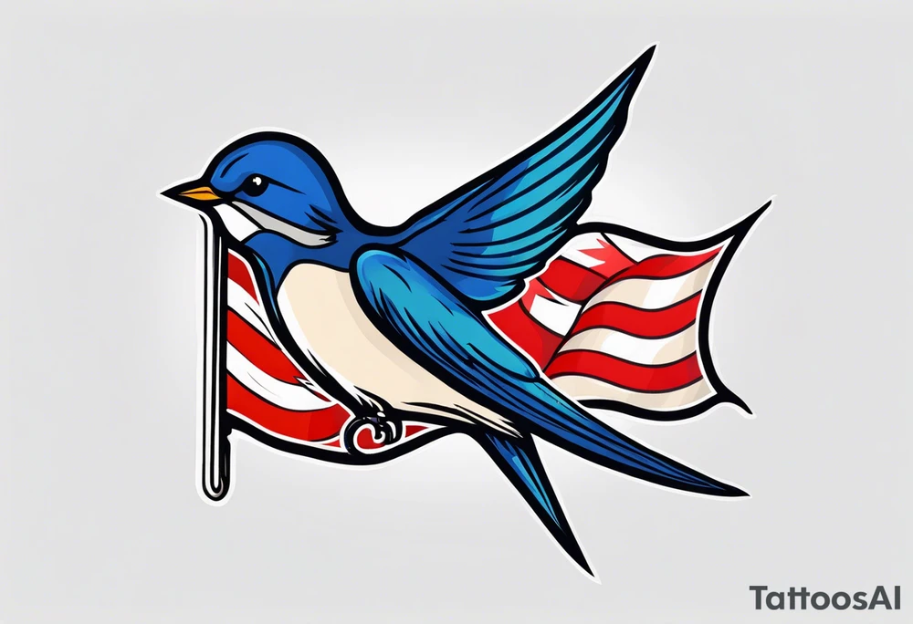 swallow holding flag tattoo idea