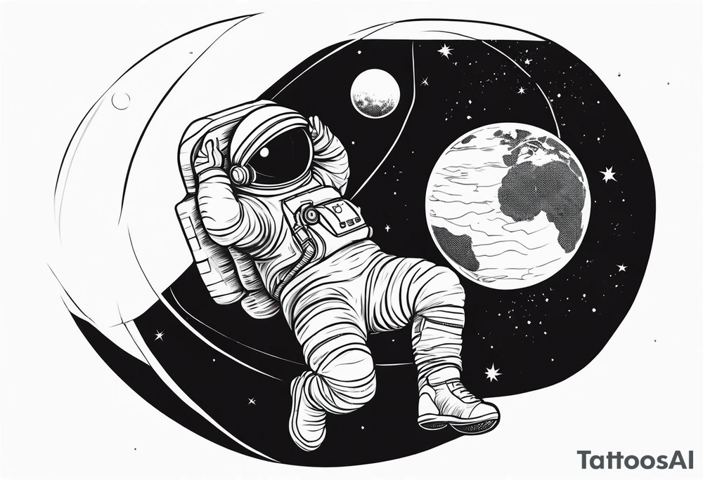 an astronaut hunched over in space from the back holding a planet in his hands tattoo idea