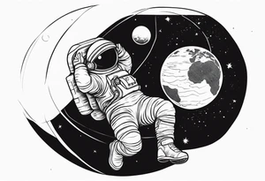 an astronaut hunched over in space from the back holding a planet in his hands tattoo idea