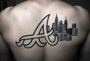 Atlanta Braves letter logo “A” overlapping the Atlanta skyline in the back on the right. The buildings as concise and jam packed parallel the logo. tattoo idea