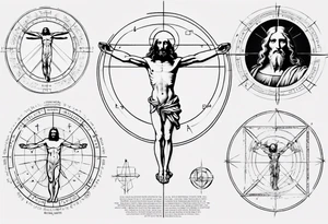 Leonardo da Vinci, Vitruvian man  and Jesus combined with emphasis on math and physics tattoo idea