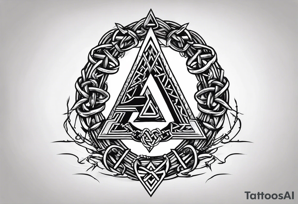 Valhalla sword shield axe barbed wire chains valknut tattoo idea