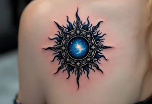 Rendered in deep indigo and black, this Celtic sun reflects night-sky strength and spiritual power. tattoo idea