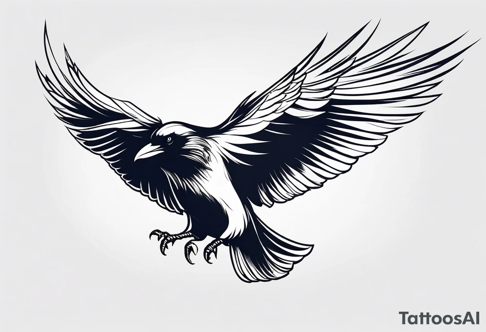 raven in flight with wings spread tattoo idea
