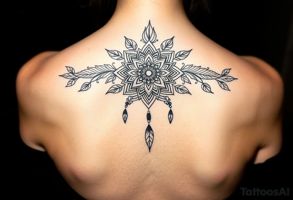 spiritual feathers ornamental mandala shaman tattoo idea