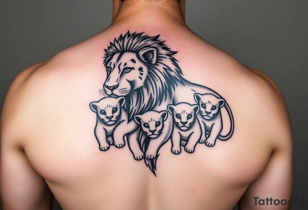 Male lion with 5 cubs tattoo idea
