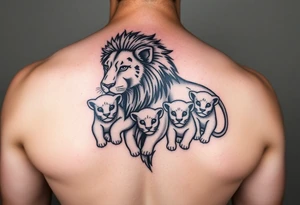Male lion with 5 cubs tattoo idea