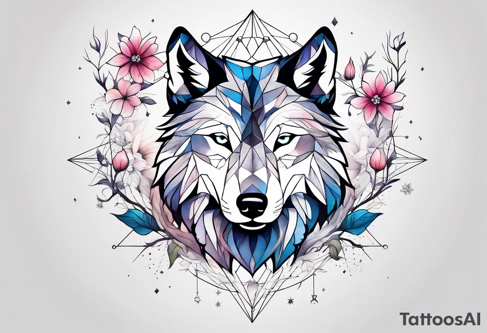 Constellation, animal wolf snow , géométric , flower tattoo idea